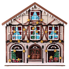 House-shaped Advent calendar with lights and music, 15x14x4 in