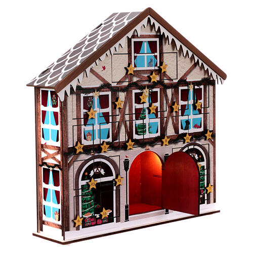 House-shaped Advent calendar with lights and music, 15x14x4 in 3