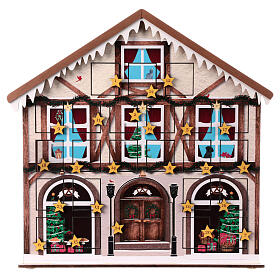 Calendrier Avent maison mélodie lumières 40x35x10 cm