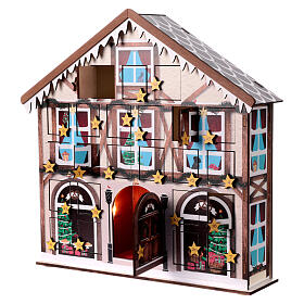 Wooden house Advent calendar melody lights 40x35x10 cm