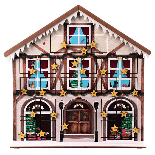 Wooden house Advent calendar melody lights 40x35x10 cm 1