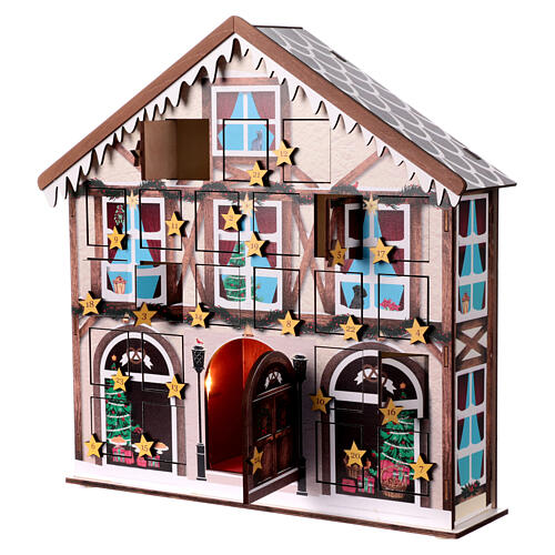 Wooden house Advent calendar melody lights 40x35x10 cm 2