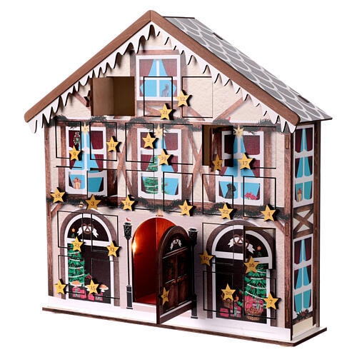 Wooden house Advent calendar melody lights 40x35x10 cm 3