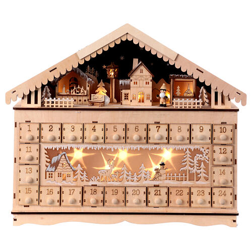 Wooden Advent calendar, snowy house, 16x20x4 in 1