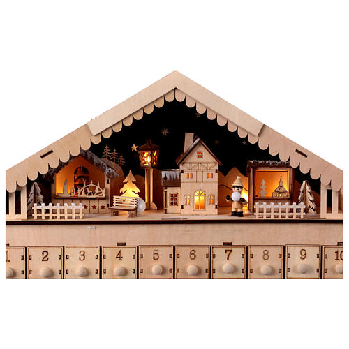 Wooden Advent calendar, snowy house, 16x20x4 in 2