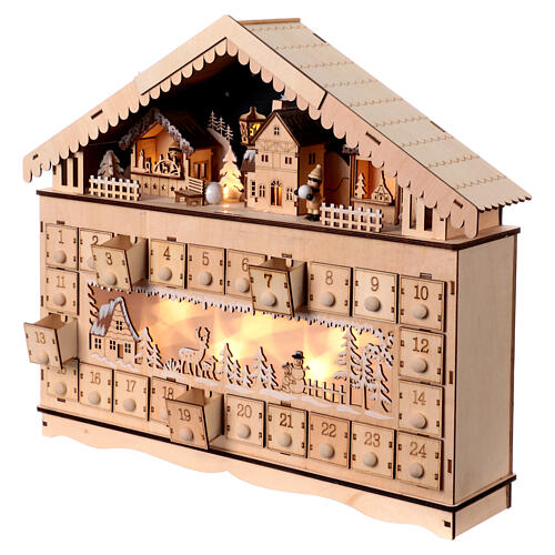 Wooden Advent calendar, snowy house, 16x20x4 in 3