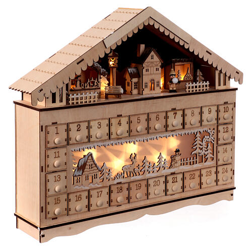 Wooden Advent calendar, snowy house, 16x20x4 in 4