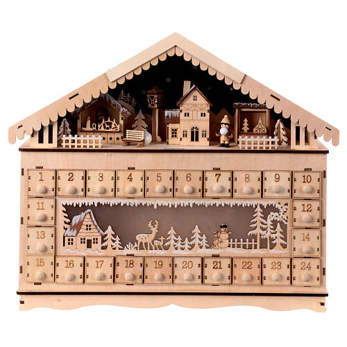 Wooden Advent calendar, snowy house, 16x20x4 in 5