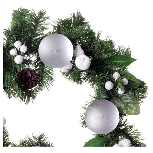 Advent wreath with white berries and pinecones, 14 in 2