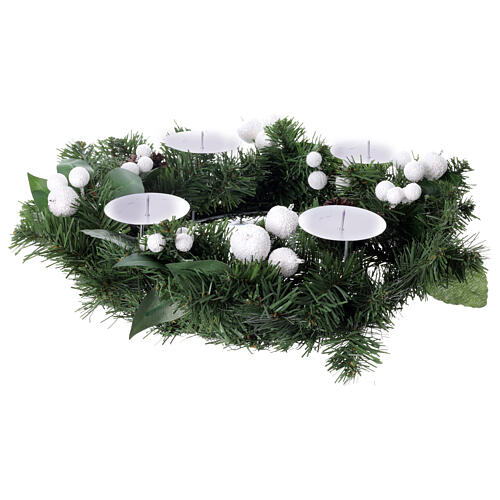 Corona Adviento bayas blancas piñas 35 cm 3