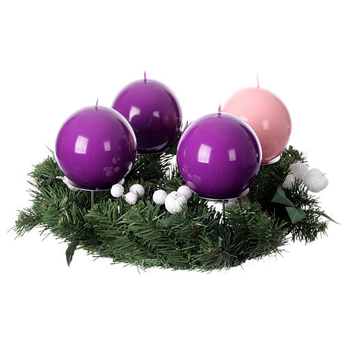 Advent wreath kit with spherical candles and white berries of 4 in diameter 1
