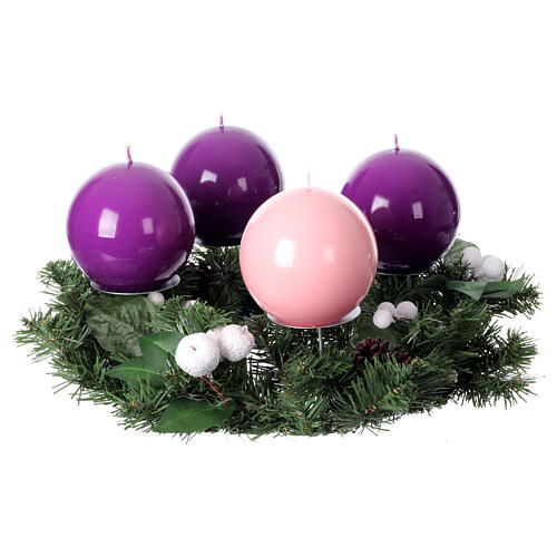 Advent wreath kit with spherical candles and white berries of 4 in diameter 4