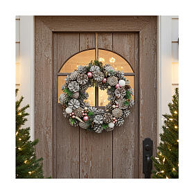 Adventskranz, mit zartrosa Kugeln und weißen Zapfen, 35 cm