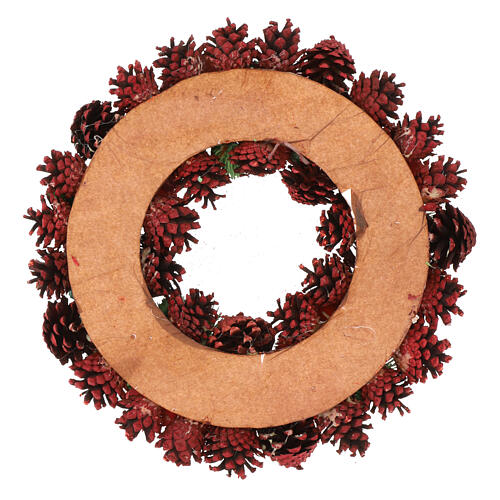 Red glitter Advent wreath with pinecones, berries and flowers, 14 in 4