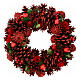 Red glitter Advent wreath with pinecones, berries and flowers, 14 in s1