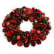 Corona Avvento glitterata rossa 35 cm pigne bacche fiori s3