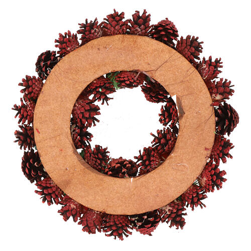 Korona adwentowa czerwona, z brokatem, śr. 35 cm, szyszki jagody i kwiaty 4