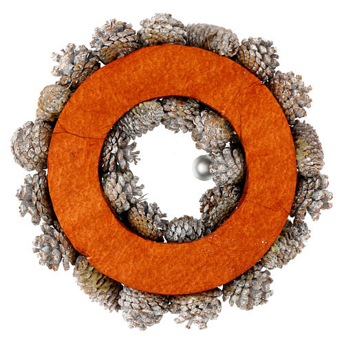 Corona Avvento bianca argento glitterata pigne 35 cm 5