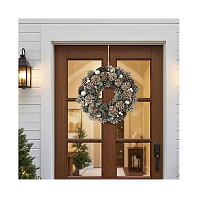 Advent wreath white silver glittered pine cones 35 cm