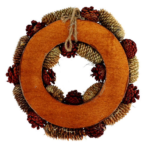 Adventskranz mit Zapfen und Trockenblumen in Natur- und Röttönen, 35 cm 4
