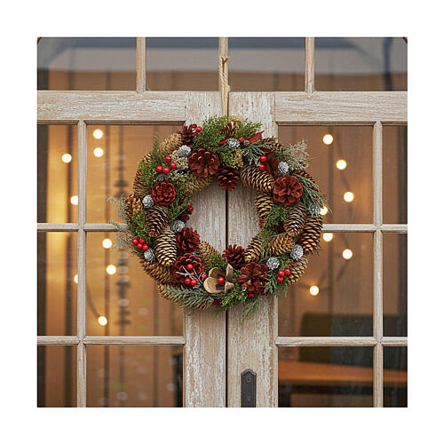 Adventskranz mit Zapfen und Trockenblumen in Natur- und Röttönen, 35 cm 2