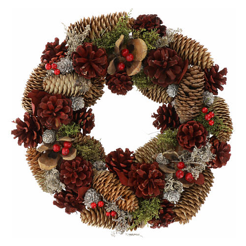 Guirnalda navideña piñas flores secas bayas 35 cm corona Adviento 1