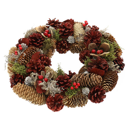Guirnalda navideña piñas flores secas bayas 35 cm corona Adviento 4