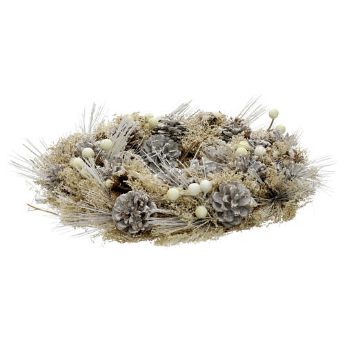 White Advent wreath with dried flowers and pinecones, 14 in 3