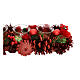 Rectangular candle holder 4 glasses glass pine cones red berries 10x45x15cm s4