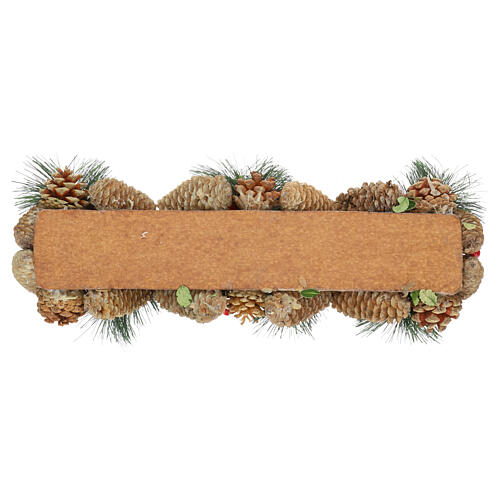 Rectangular candle holder with 4 glasses, pinecones and red berries, 8x20x3 inches 6
