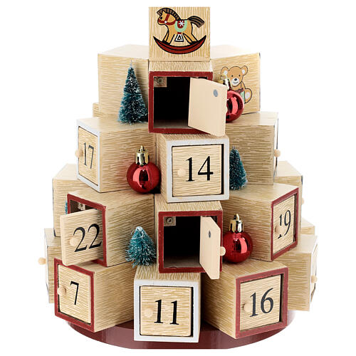 Christmas toy tree with glittery star, wooden Advent calendar, 12 in 2