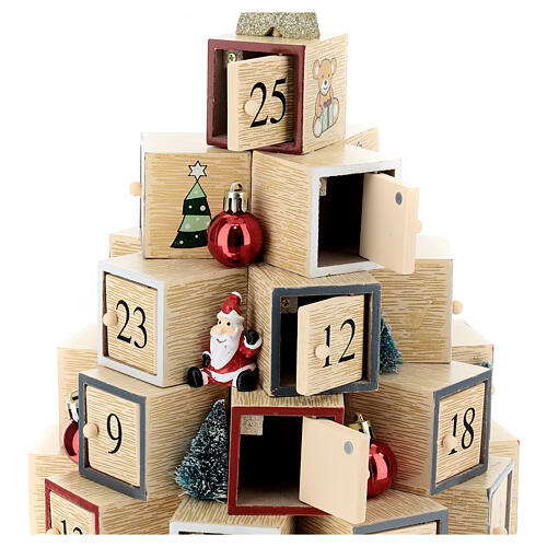 Calendario Adviento árbol Navidad madera estrella purpurina 30 cm 4