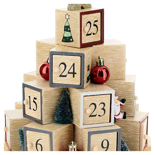 Calendario Adviento árbol Navidad madera estrella purpurina 30 cm 6