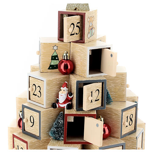 Calendario Adviento árbol Navidad madera estrella purpurina 30 cm 5