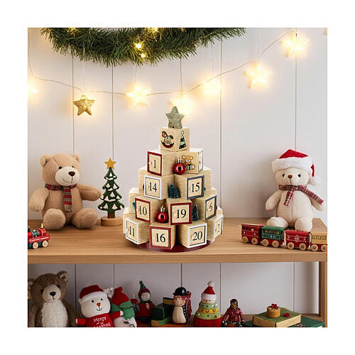 Calendrier de l'Avent sapin Noël bois étoile et paillettes 30 cm 2