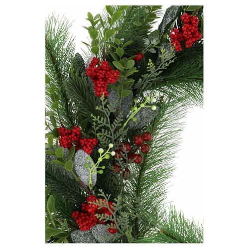 Adventskranz aus künstlichen Tannen- und Eukalyptuszweigen sowie roten Beeren, 60 cm 5