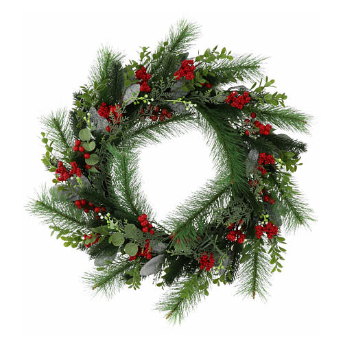 Advent wreath of 24 in, eucalyptus branches and red berries 1