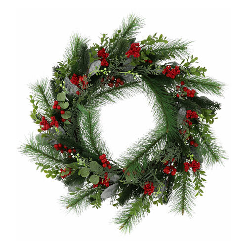 Advent wreath 60cm nest of eucalyptus twigs red berries 1