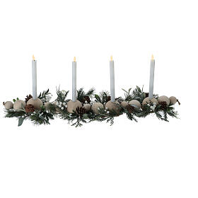 Christmas centrepiece with 4 LED candles of 0.8 in, warm white light, wooden candle holders, 4x32x8 in