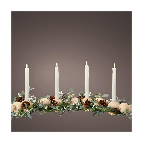 Candle holder with 4 LED candles 2 cm warm white wooden spheres 10x80x20cm 4