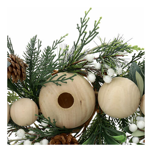 Candle holder with 4 LED candles 2 cm warm white wooden spheres 10x80x20cm 5