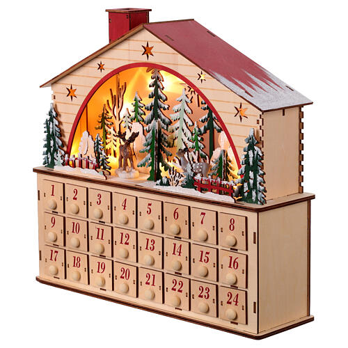 Calendario de Adviento carillón madera paisaje invernal estilo alemán 35x40x10 cm 3