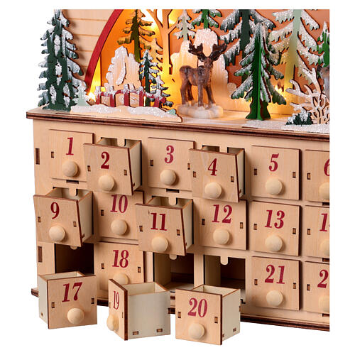 Calendario de Adviento carillón madera paisaje invernal estilo alemán 35x40x10 cm 4