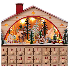 Calendario dell'Avvento carillon legno paesaggio invernale stile tedesco 35x40x10 cm