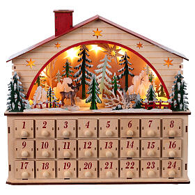 Calendario dell'Avvento legno paesaggio invernale stile tedesco 35x40x10 cm
