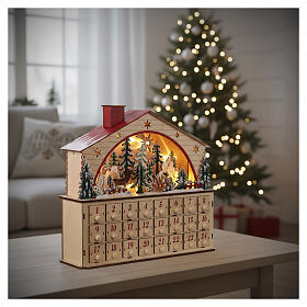 Calendario dell'Avvento legno paesaggio invernale stile tedesco 35x40x10 cm
