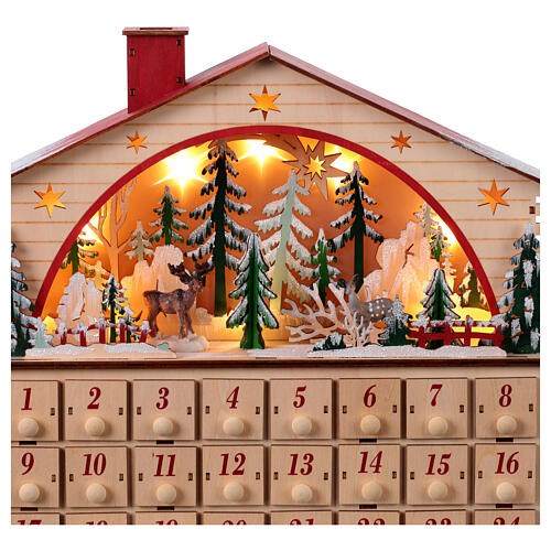 Calendario dell'Avvento carillon legno paesaggio invernale stile tedesco 35x40x10 cm 2