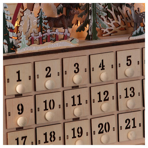 Kalendarz adwentowy pozytywka z drewna, krajobraz zimowy, styl niemiecki, 35x40x10 cm 6