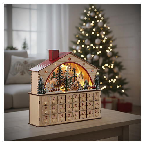 Advent calendar wooden music box winter landscape German style 35x40x10 cm 2