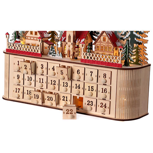 Wooden Advent calendar with music box and lights, German style, 16x18x5 in 3